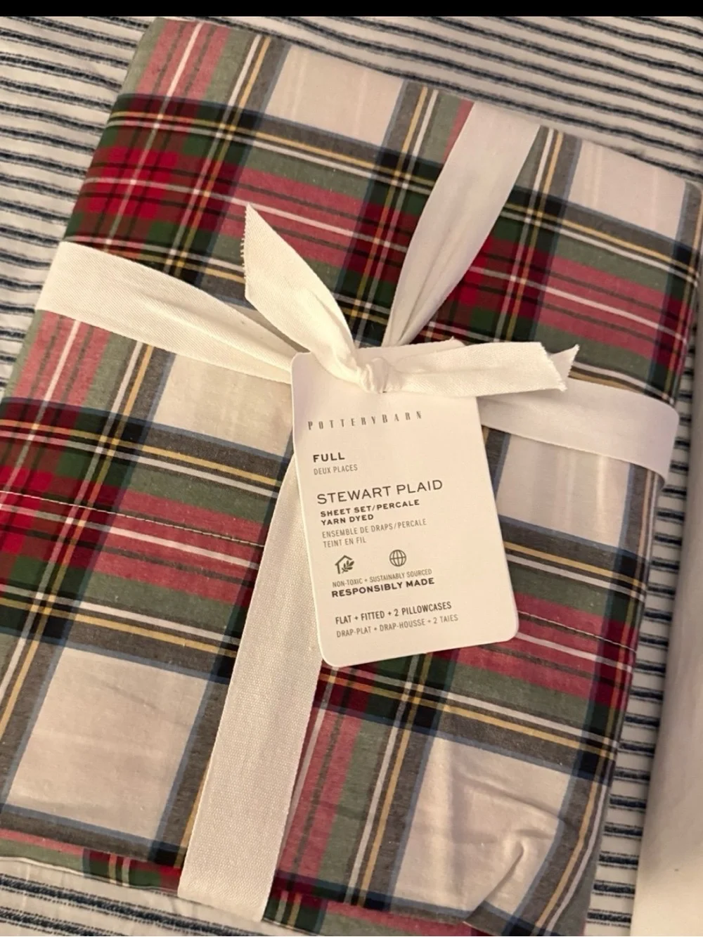 Pottery Barn Stewart Plaid Organic Percale Sheet Set -Full🌲🤶